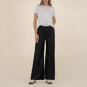Kut From The Kloth Ryan Coated High Rise Super Wide Leg Pants Black Size 10